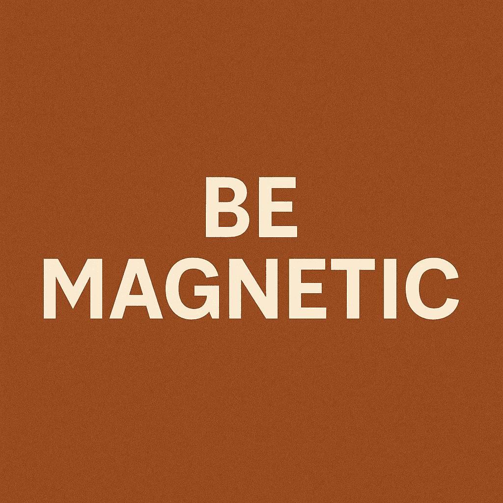 Brown and cream graphic that says be magetic